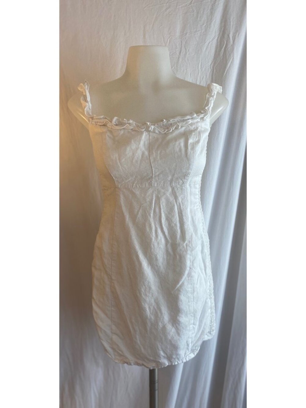 ASTR The Label Renata White Linen Blend Ruffle Mini Dress Size S